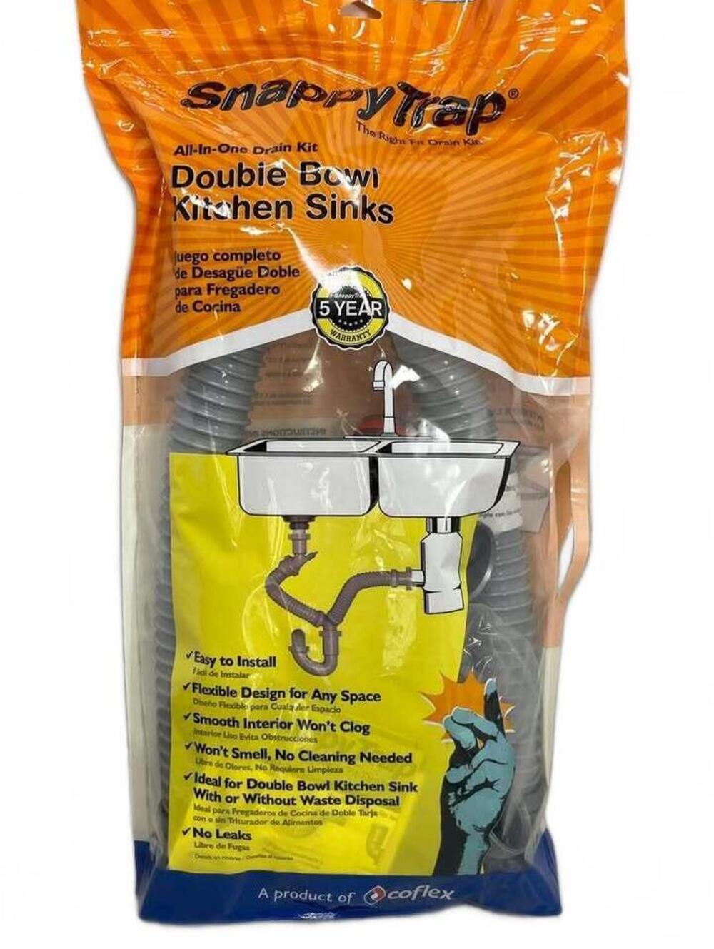SnappyTrap All-In-One Drain Kit for Double Bowl Kitchen Sinks